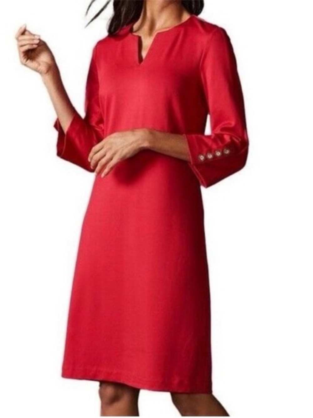 J. Mclaughlin Odelia Dress Red Solid Size Medium Button Detail Business Casual